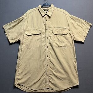 REI Shirt Mens L Beige Nylon Vented Fishing Button Up Short Sleeve